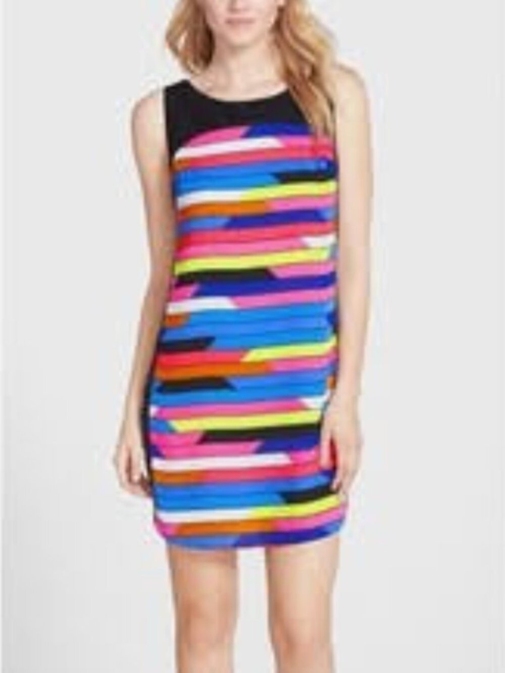 LAUNDRY by SHELLI SEGAL Multicolor Horizontal Stripe Sleeveless Shift Dress sz 4
